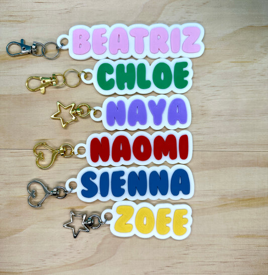 Personalized Name Bag Tag Keychain – Custom Colorful Letters on White Background