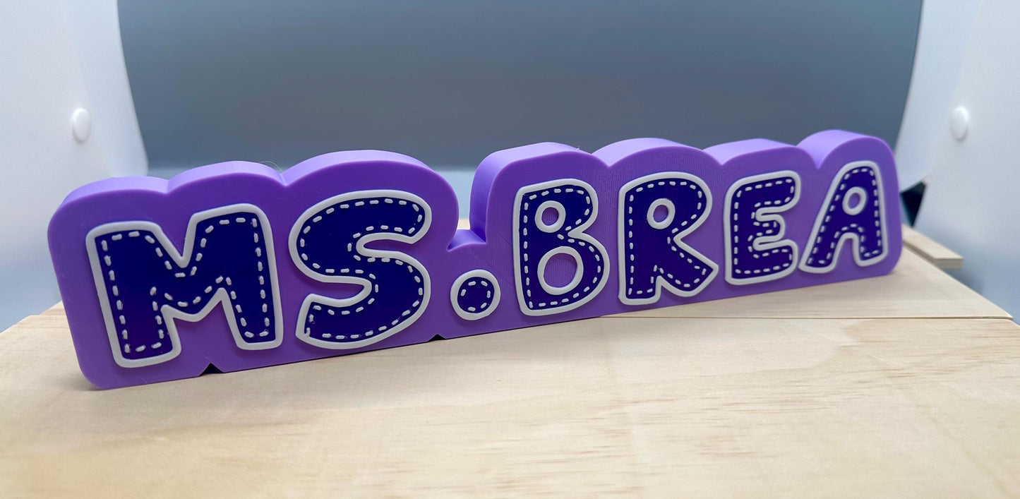 Custom Teacher Desk Name Plate – Cute Stitch Inspired Personalized 3D Printed Name Sign for Classroom or Office